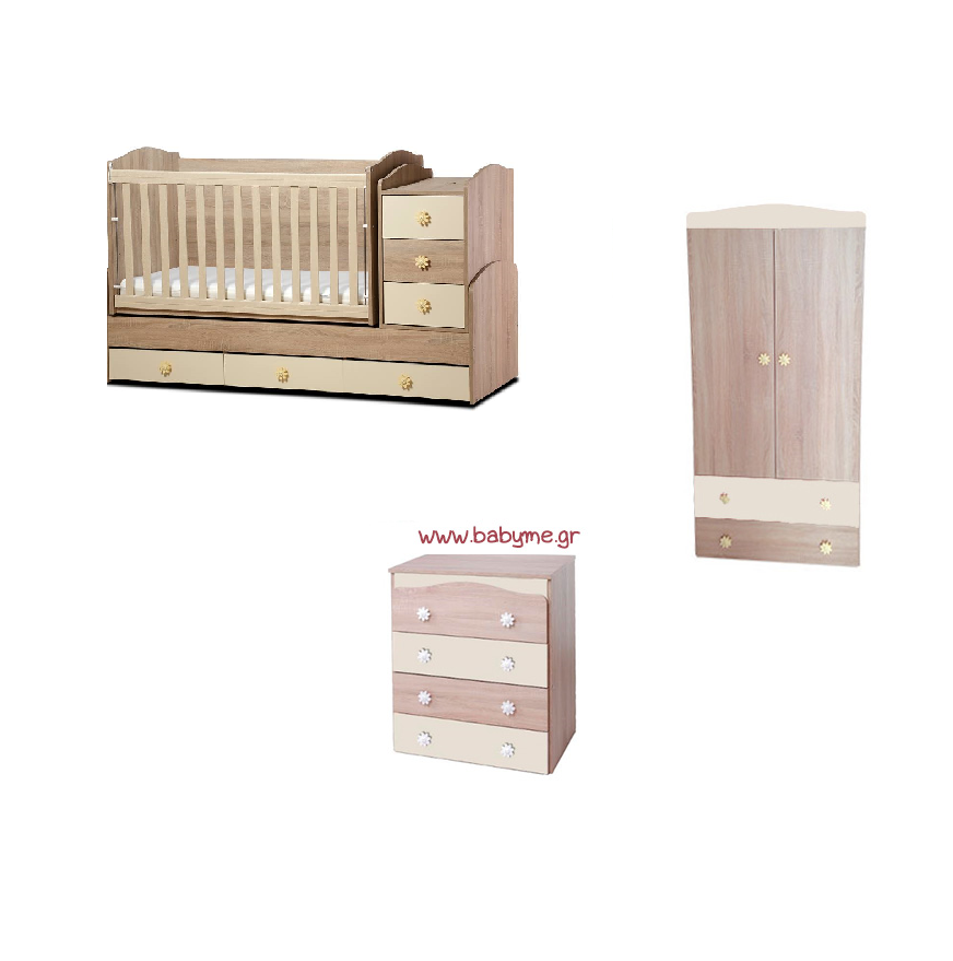 Πολυμορφική Daizy Max Oak /Κρεμ & Συρταριέρα Daizy Oak/Κρεμ & Ντουλάπα Oak/Κρεμ