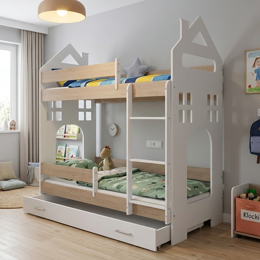 Kουκέτα house με 2 κρεβάτια 180x80cm Λευκό/οακ