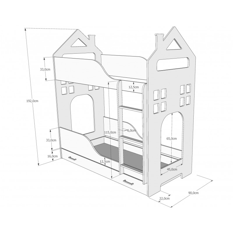 Kουκέτα house με 2 κρεβάτια 180x80cm Λευκό/οακ - Image 3